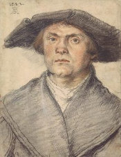 Wolf Huber Zeichnungen Maennliches Bildnis mit Schaube und breitkrempigem Hut 1522